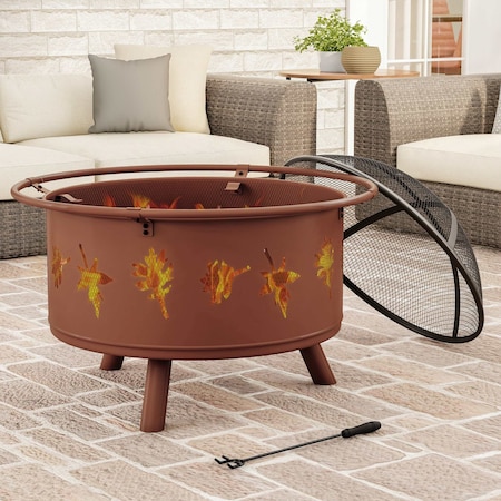 5-Pc Fire Pit With Leaf Cutouts, Rust